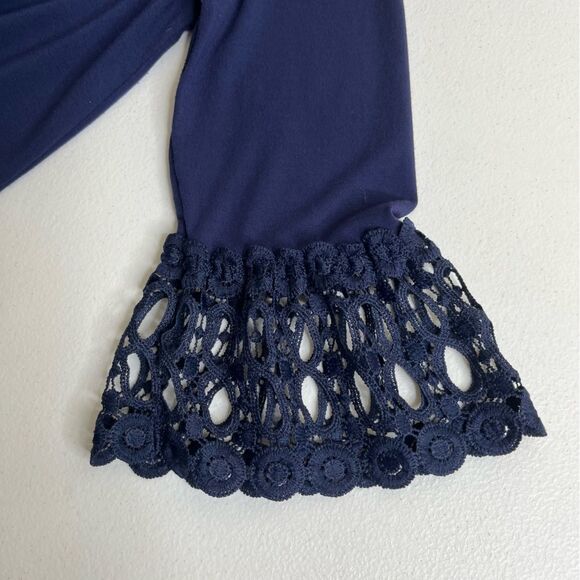 Lilly Pulitzer Ophelia Dress True Navy Flutter Bell Crochet Lace Sleeve Women XS - Picture 6 of 14